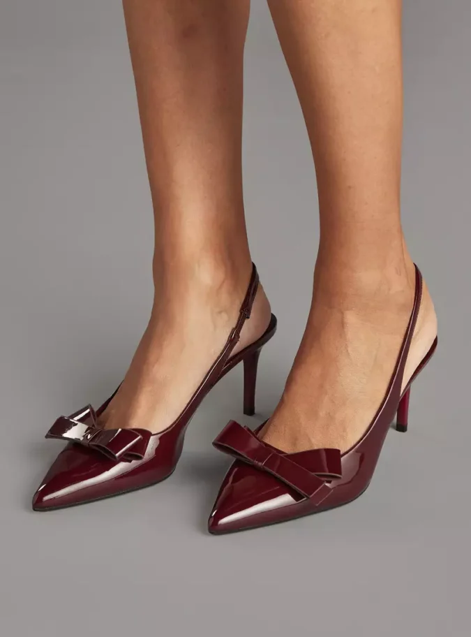 Bow Accent Slingback Slip-On Sandals with Stiletto Heels-2