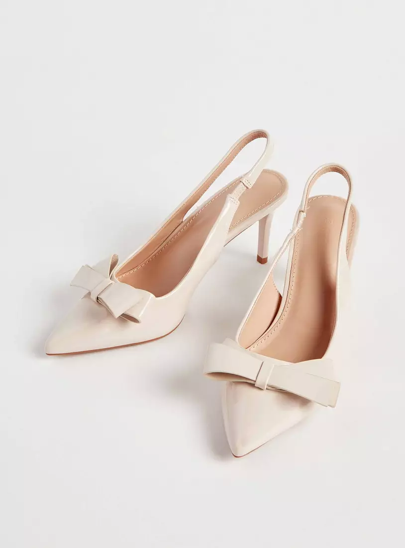 Bow Accent Slingback Slip-On Sandals with Stiletto Heels-2