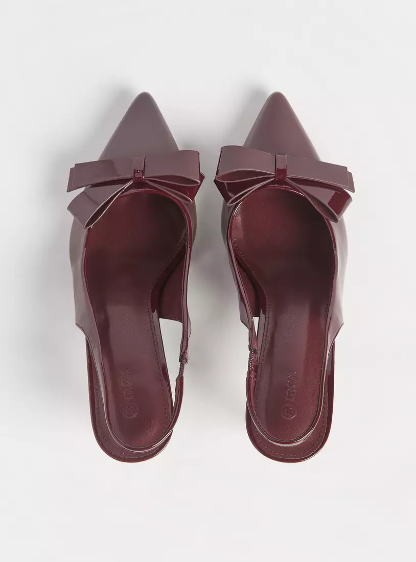 Bow Accent Slingback Slip-On Sandals with Stiletto Heels-3