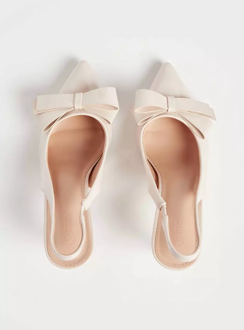 Bow Accent Slingback Slip-On Sandals with Stiletto Heels-3