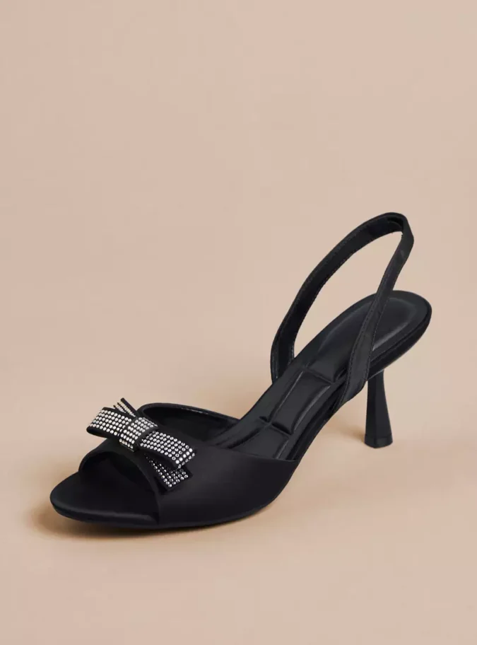 Bow Embellished Slingback Sandals with Stiletto Heels-1