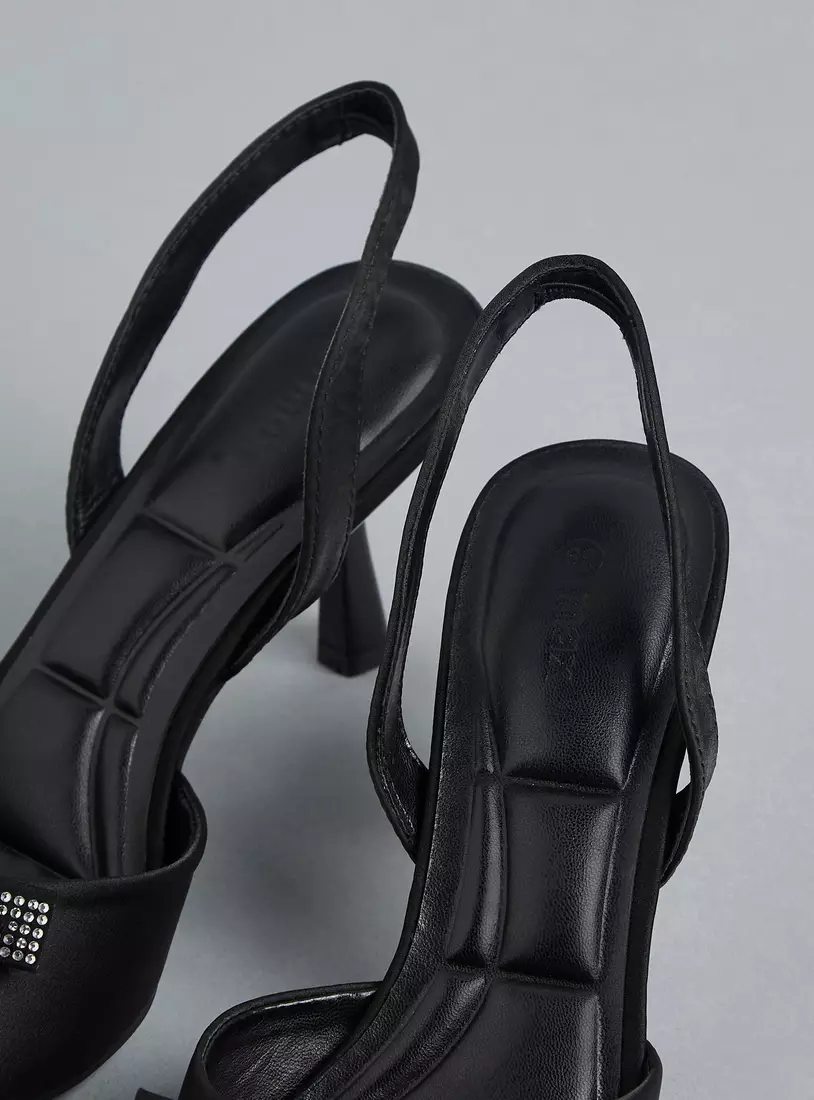 Bow Embellished Slingback Sandals with Stiletto Heels-3