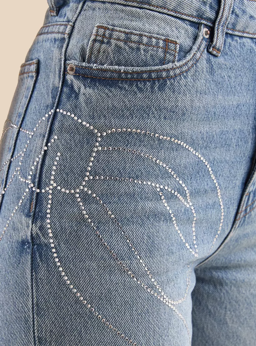 Bow Embellished Straight Fit Jeans-3