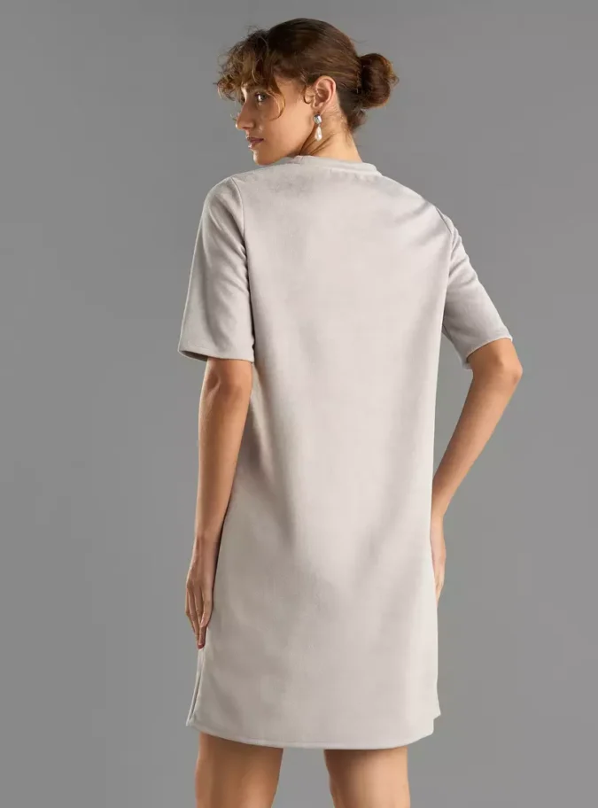 Bow Embellished Suede T-shirt Dress-6