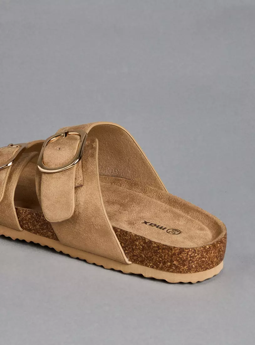 Buckle Detail Slip-On Sandals-4