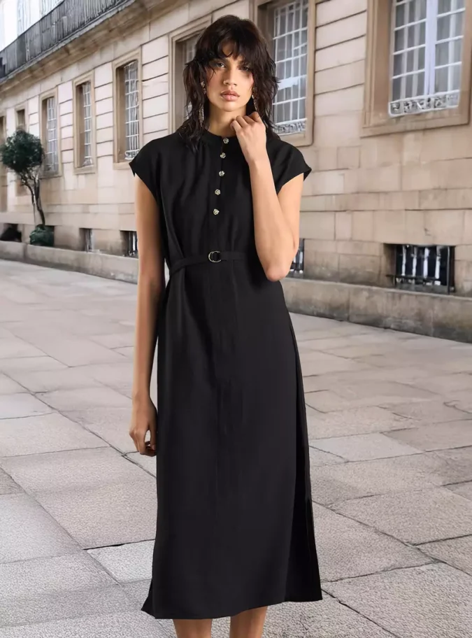 Button Detail Midi Dress-1