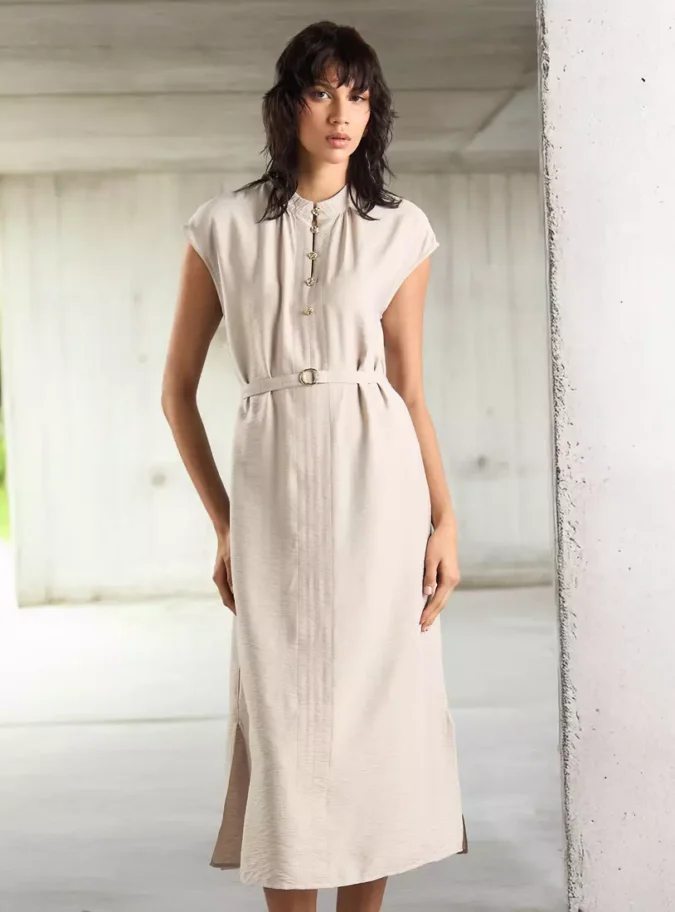 Button Detail Midi Dress-1