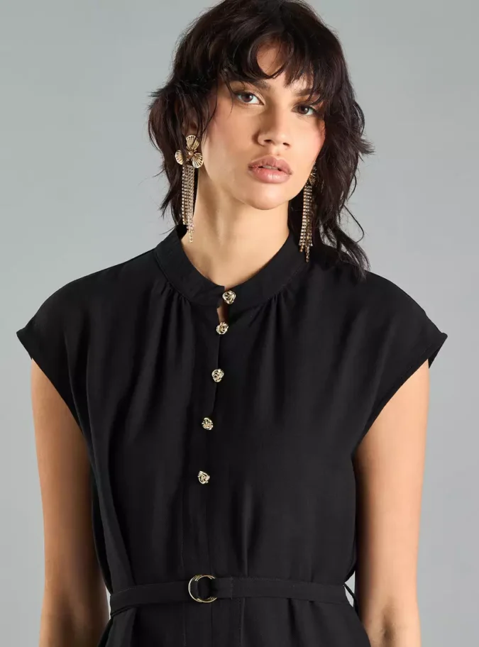 Button Detail Midi Dress-3