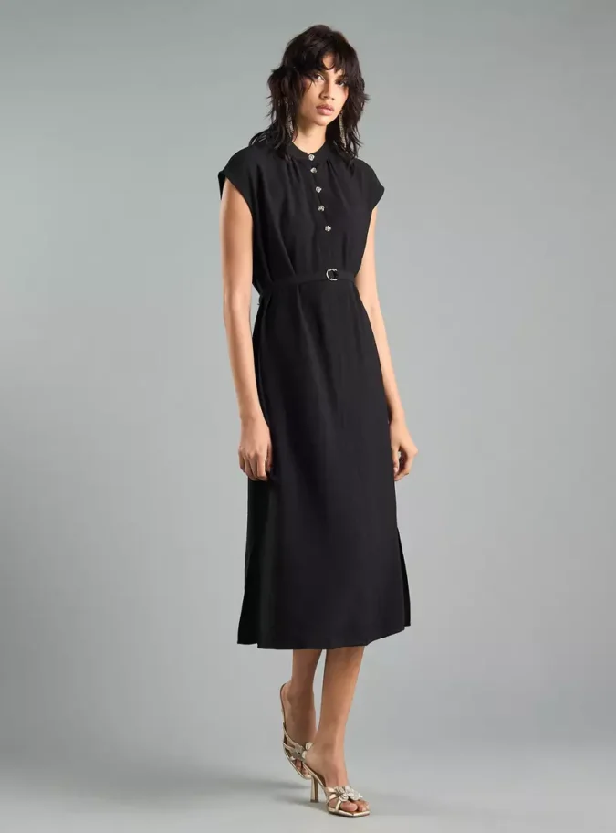 Button Detail Midi Dress-4