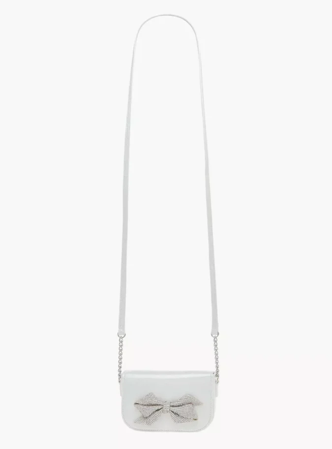 Celeste Bow Embellished Crossbody Bag with Chain Detail Strap and Flap Closure-2