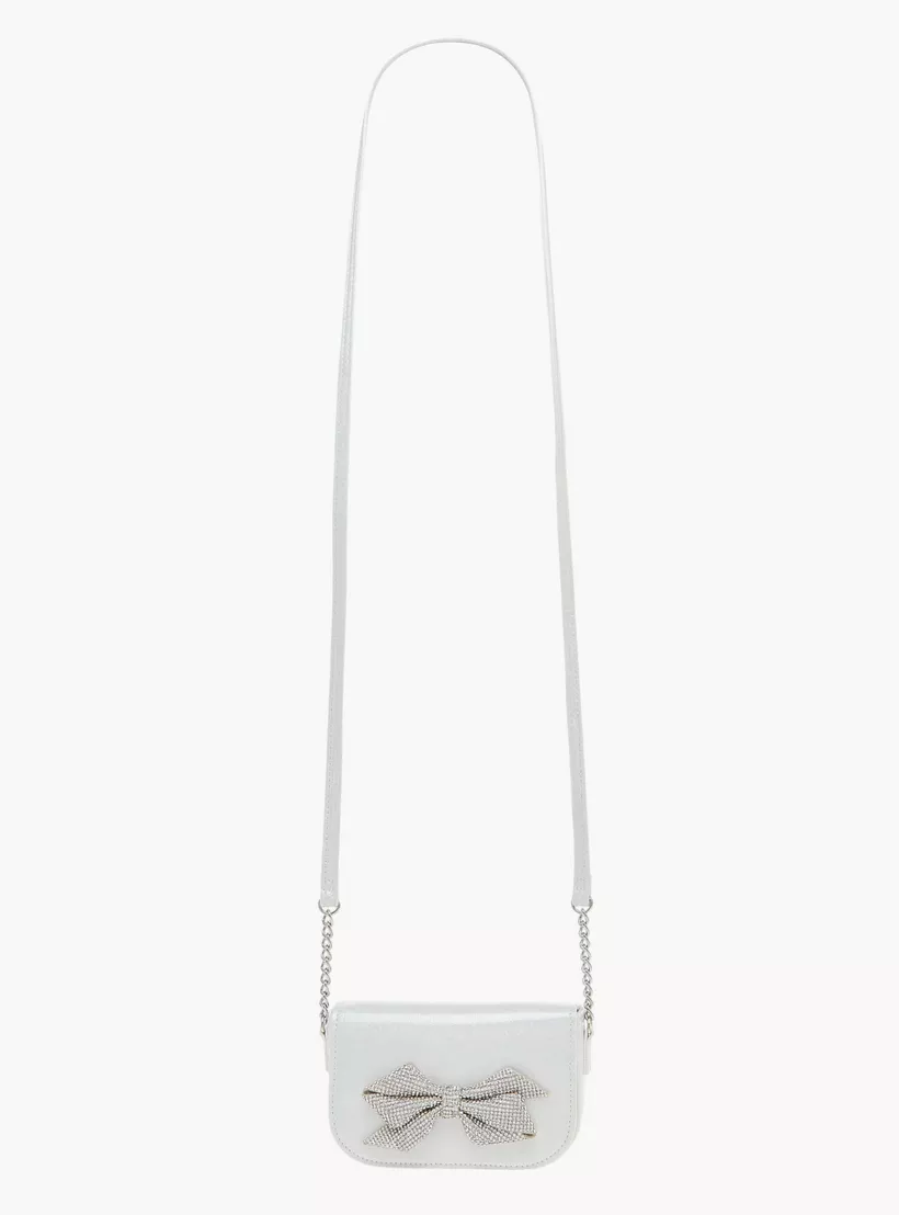 Celeste Bow Embellished Crossbody Bag with Chain Detail Strap and Flap Closure-2