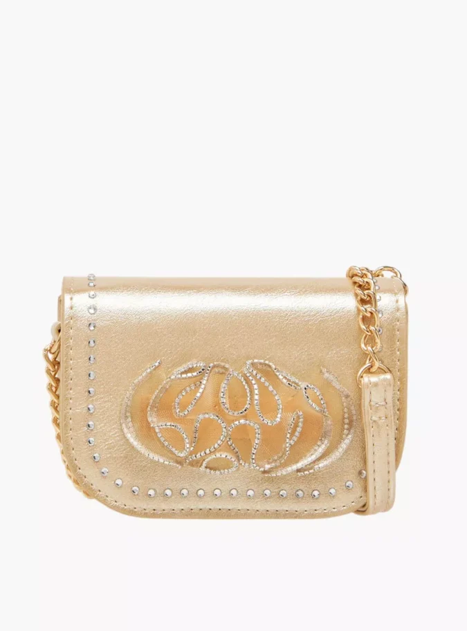 Celeste Embellished Crossbody Bag with Chain Strap and Button Closure-1