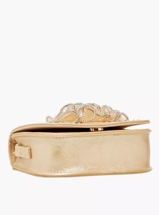 Celeste Embellished Crossbody Bag with Chain Strap and Button Closure-3