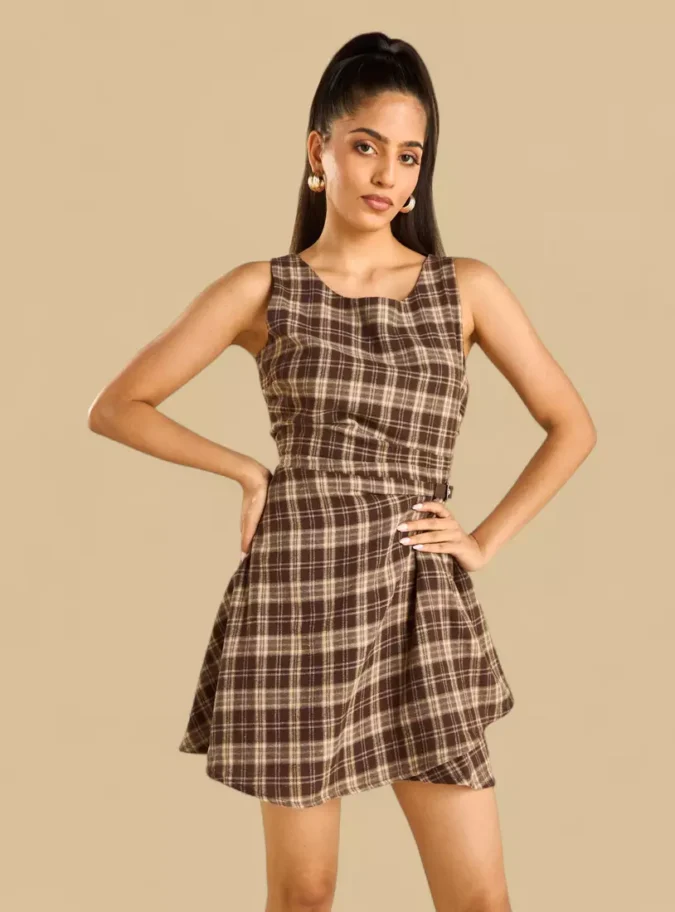 Checked Dress with Buckle Detail-1