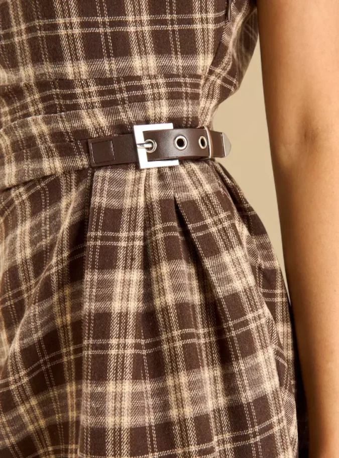 Checked Dress with Buckle Detail-3