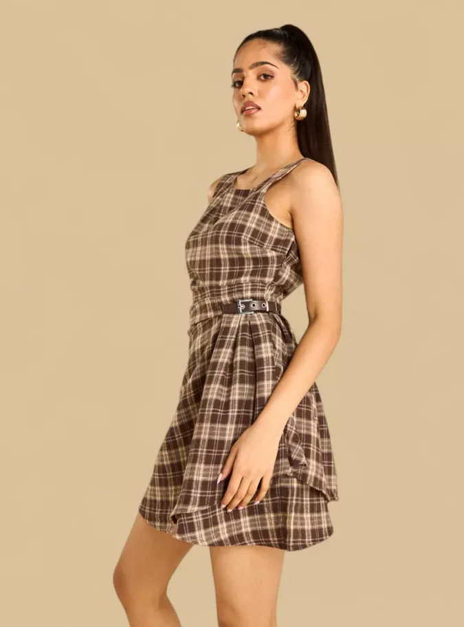 Checked Dress with Buckle Detail-4