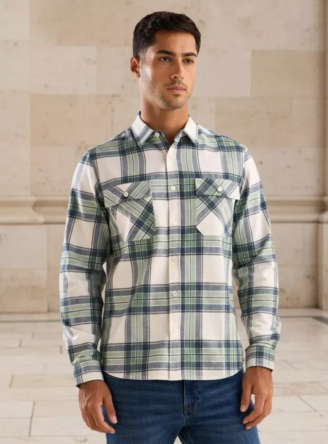 Checked Flannel Shirt with Chest Pockets-1