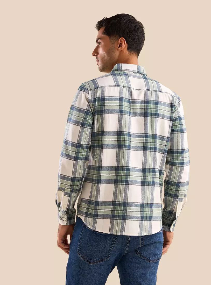 Checked Flannel Shirt with Chest Pockets-2