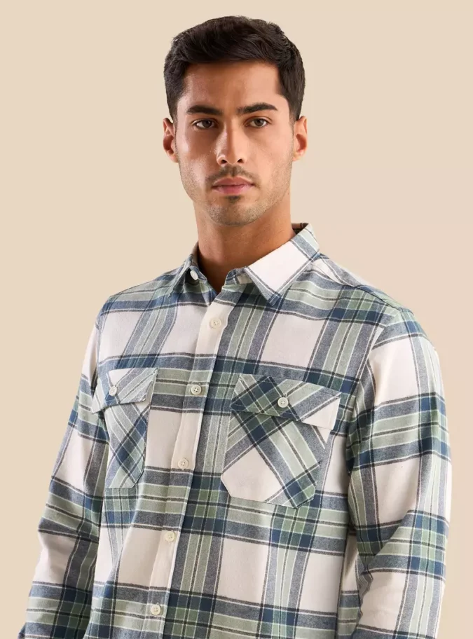 Checked Flannel Shirt with Chest Pockets-3