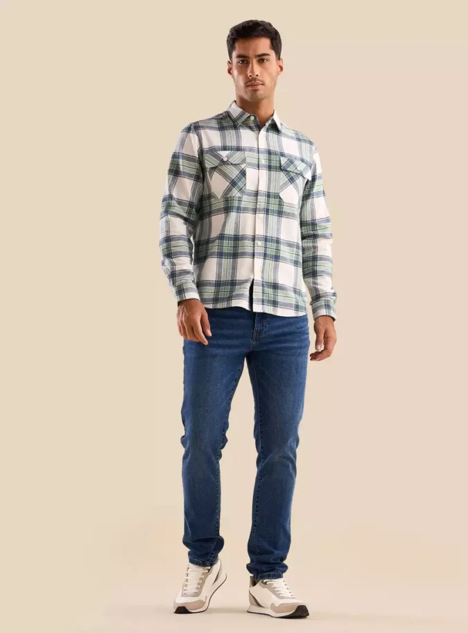 Checked Flannel Shirt with Chest Pockets-4