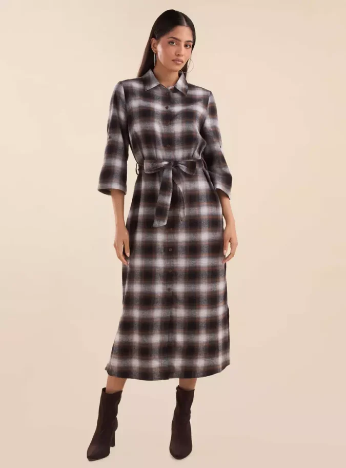 Checked Midi Dress with Tie-Up-1