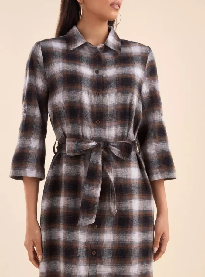 Checked Midi Dress with Tie-Up-3