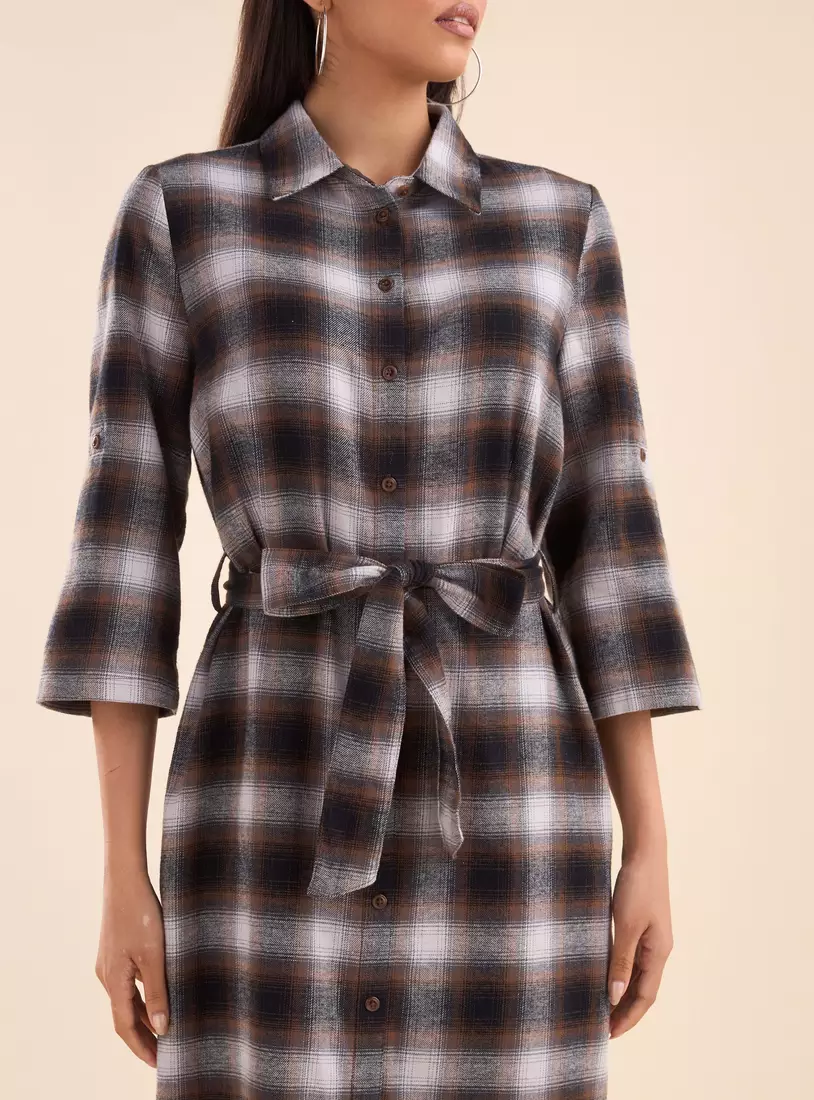 Checked Midi Dress with Tie-Up-3