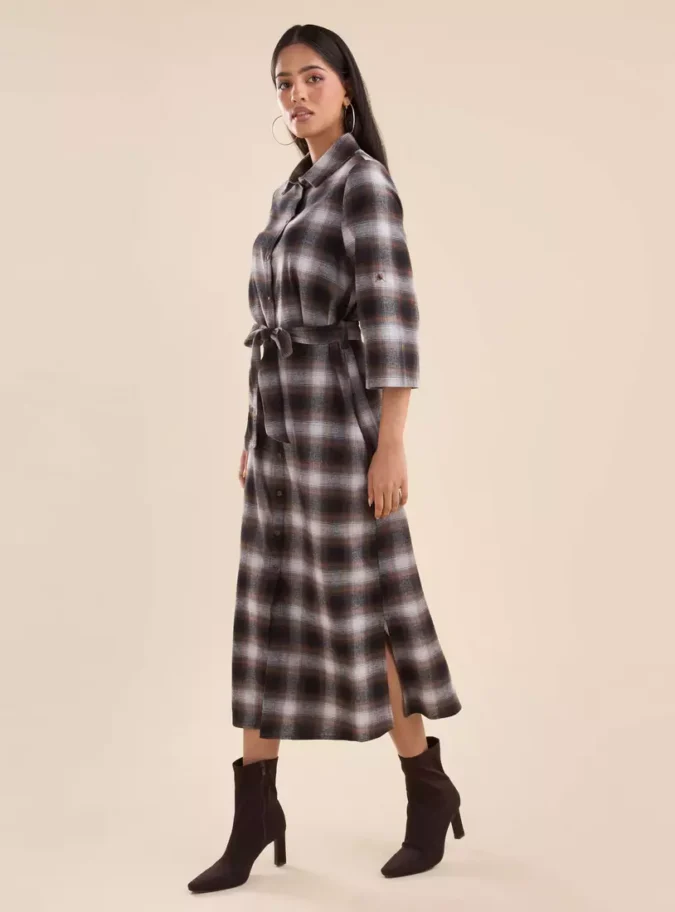 Checked Midi Dress with Tie-Up-4