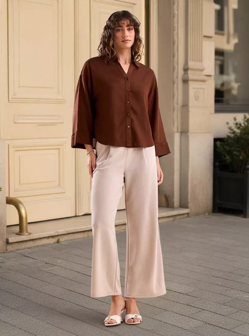 Collared Linen Blend Shirt-2