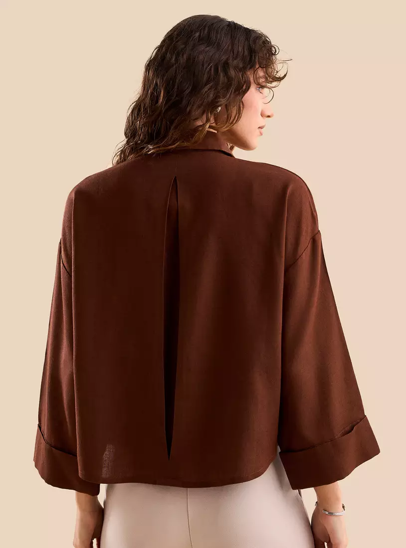 Collared Linen Blend Shirt-3