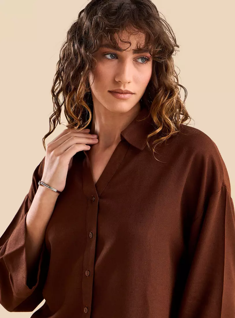 Collared Linen Blend Shirt-4