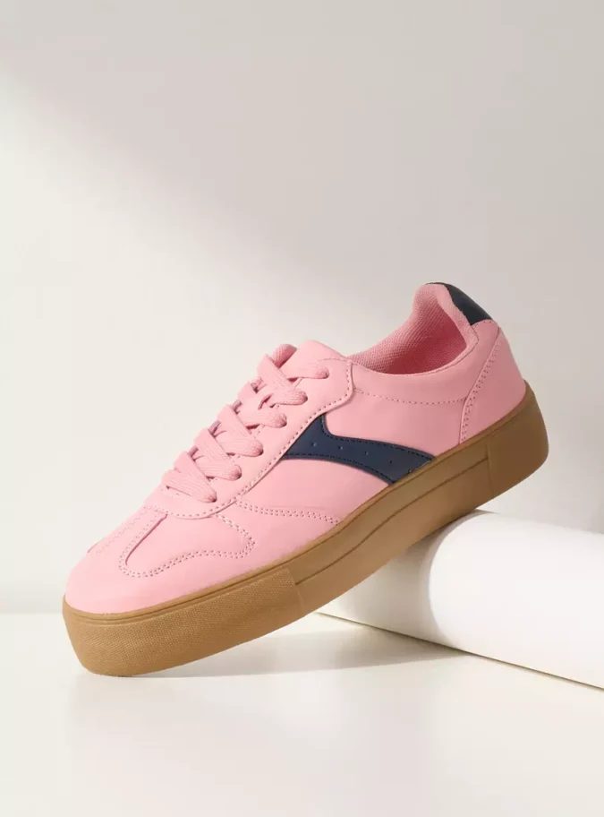 Colourblock Sports Shoes with Lace-Up Closure-1