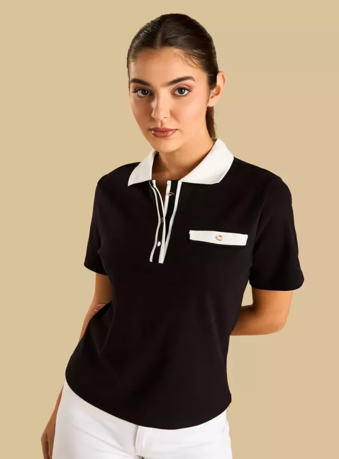 Contrast Collar Polo T-shirt-4