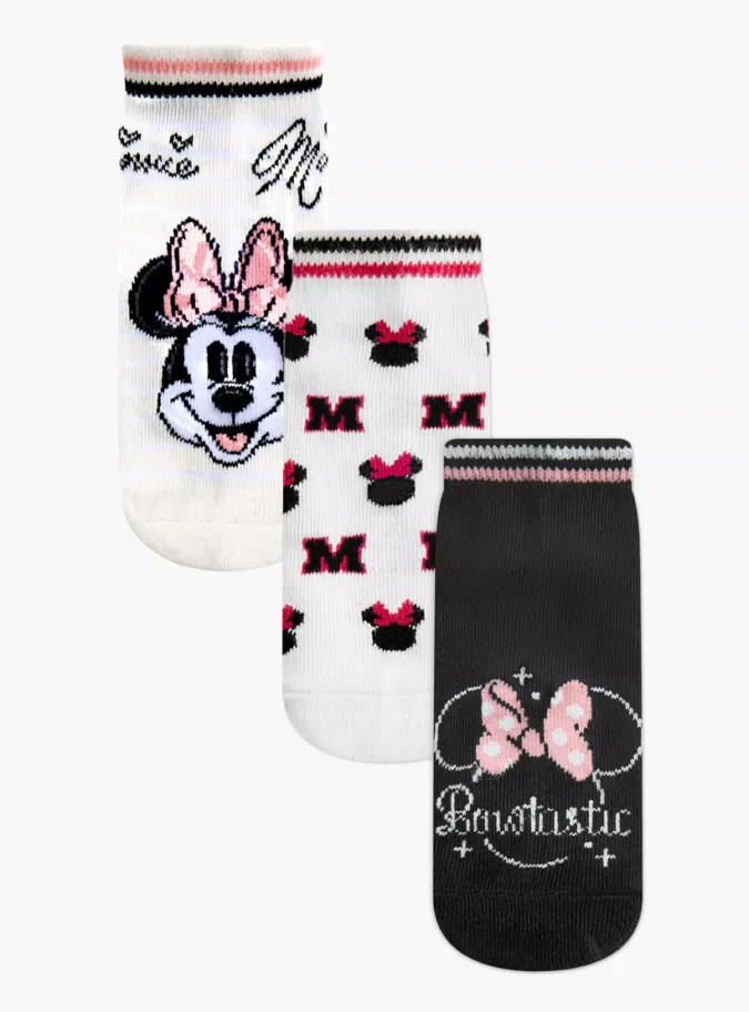 Disney Minnie Mouse Print Ankle Length Socks - Set of 3-1