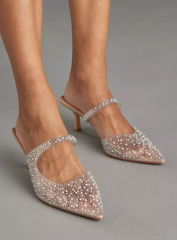 Embellished Pointed Toe Slip-On Mules with Stiletto Heels-1