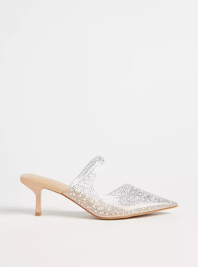 Embellished Pointed Toe Slip-On Mules with Stiletto Heels-2