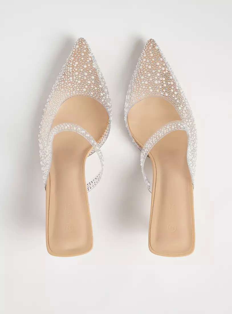 Embellished Pointed Toe Slip-On Mules with Stiletto Heels-3