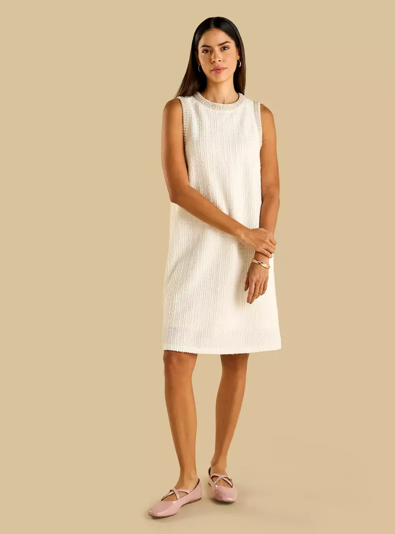 Embellished Sleeveless Shift Dress-2