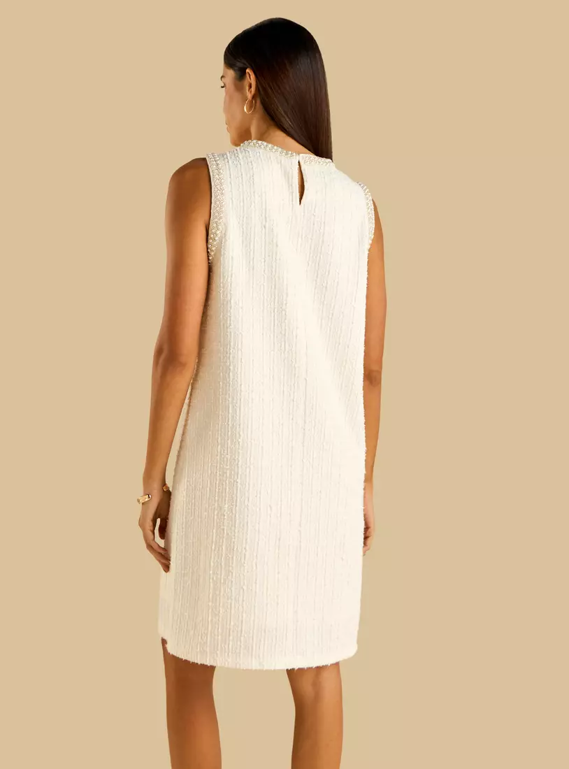 Embellished Sleeveless Shift Dress-3