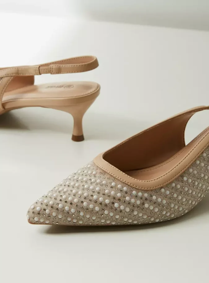 Embellished Slingback Slip-On Shoes with Kitten Heels-4