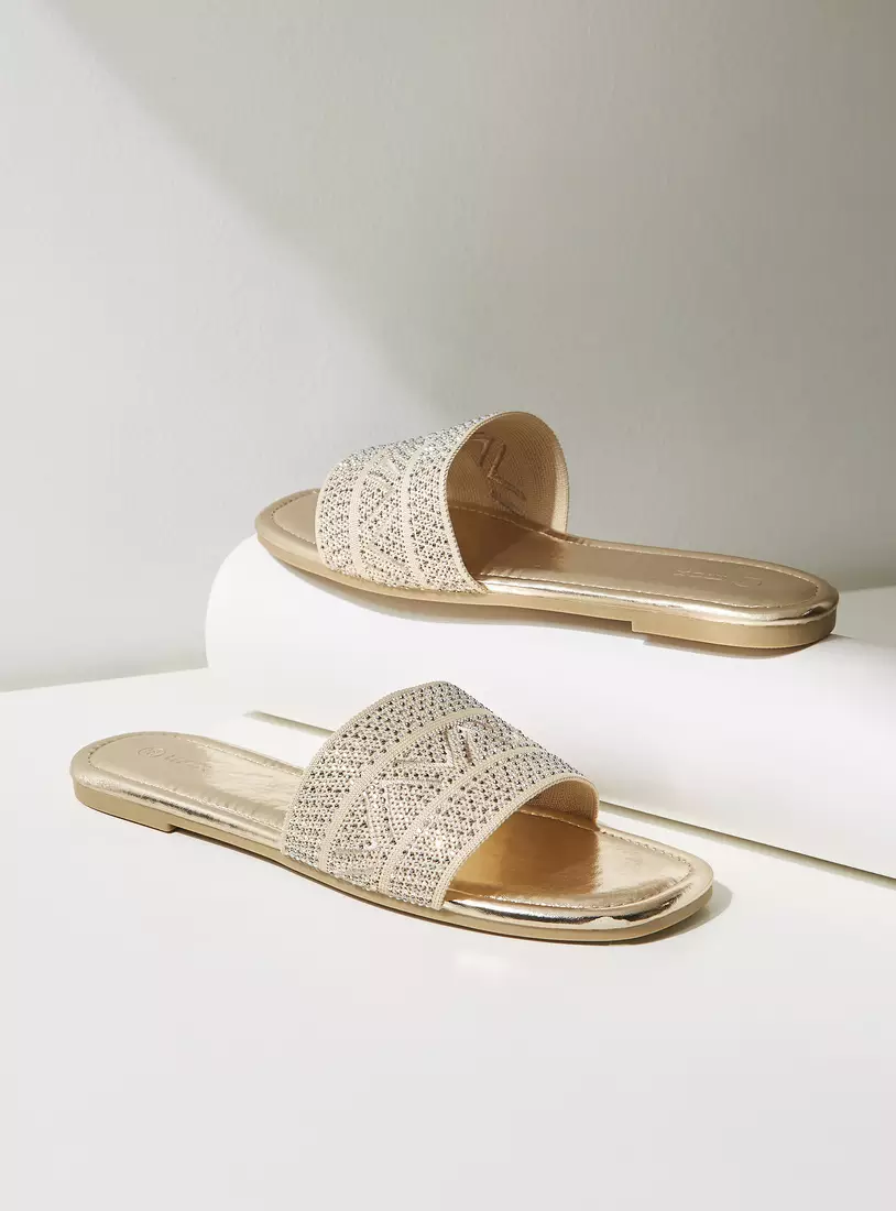 Embellished Slip-On Flat Sandals-3