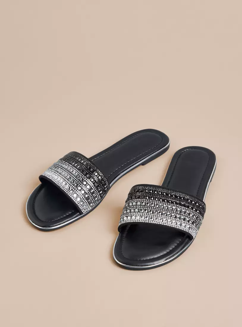Embellished Slip-On Sandals-3