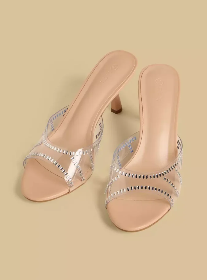 Embellished Slip-On Sandals with Flared Heels-1