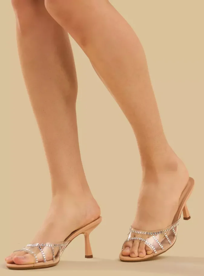 Embellished Slip-On Sandals with Flared Heels-2