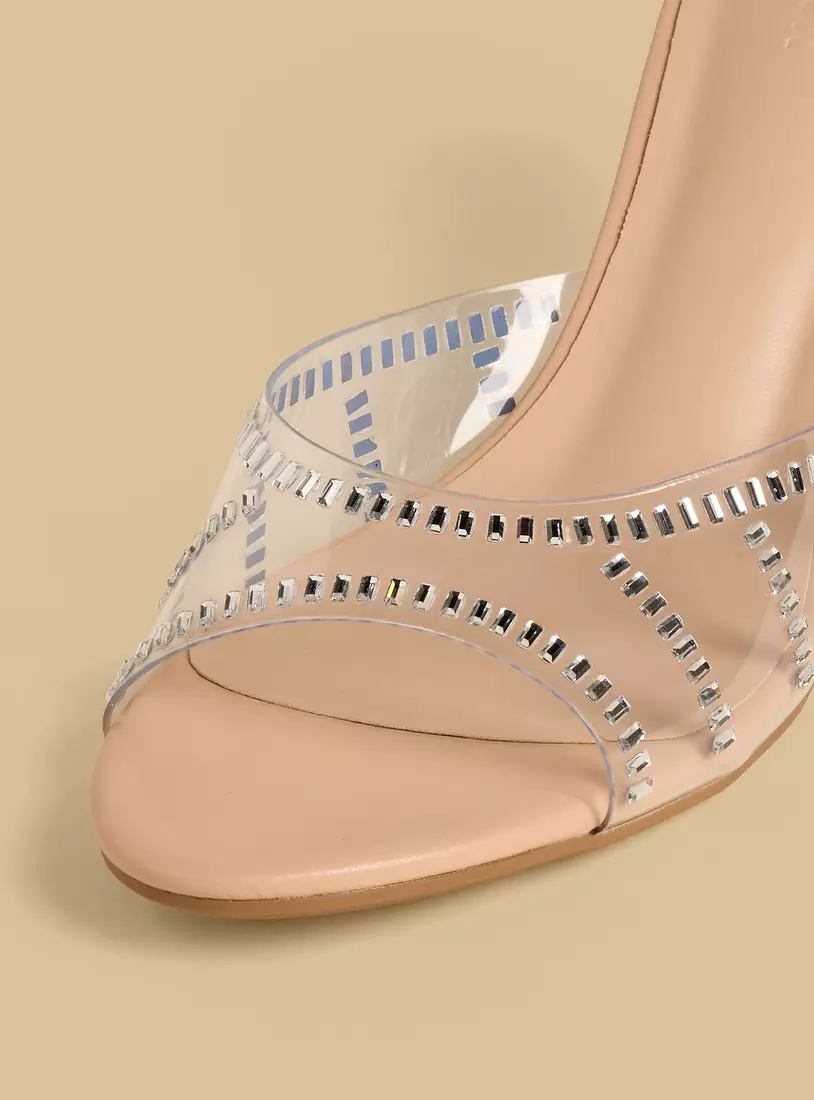 Embellished Slip-On Sandals with Flared Heels-3