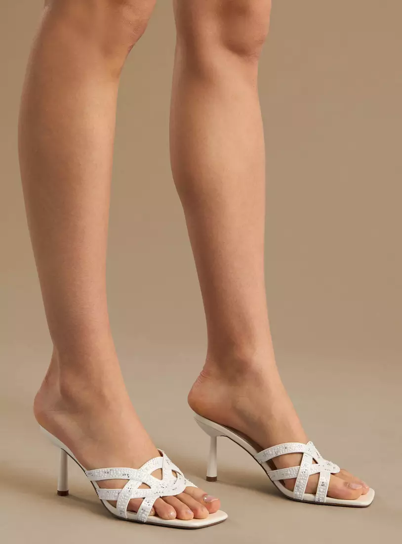 Embellished Slip-On Sandals with Stiletto Heels2