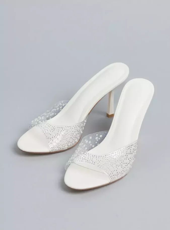 Embellished Slip-On Sandals with Stilleto Heels-1