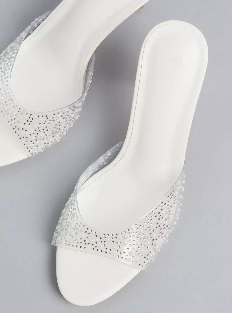 Embellished Slip-On Sandals with Stilleto Heels-3