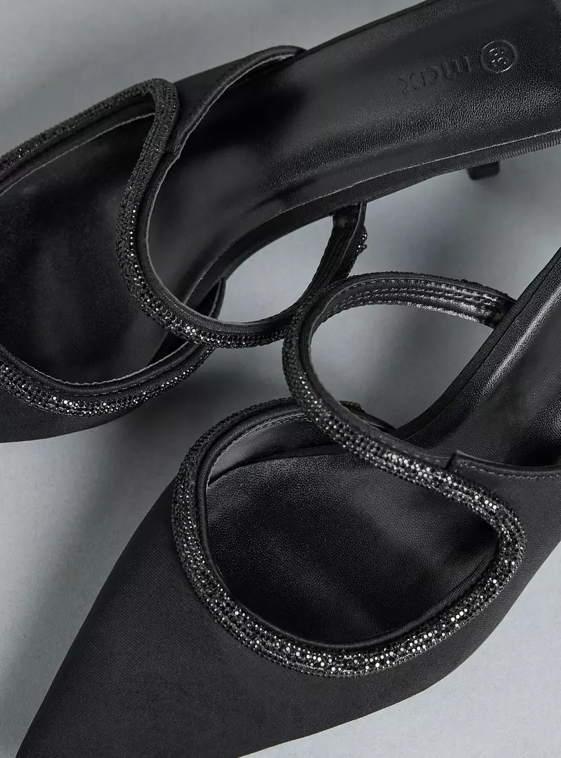 Embellished Slip-On Sandals with Stilleto Heels-3