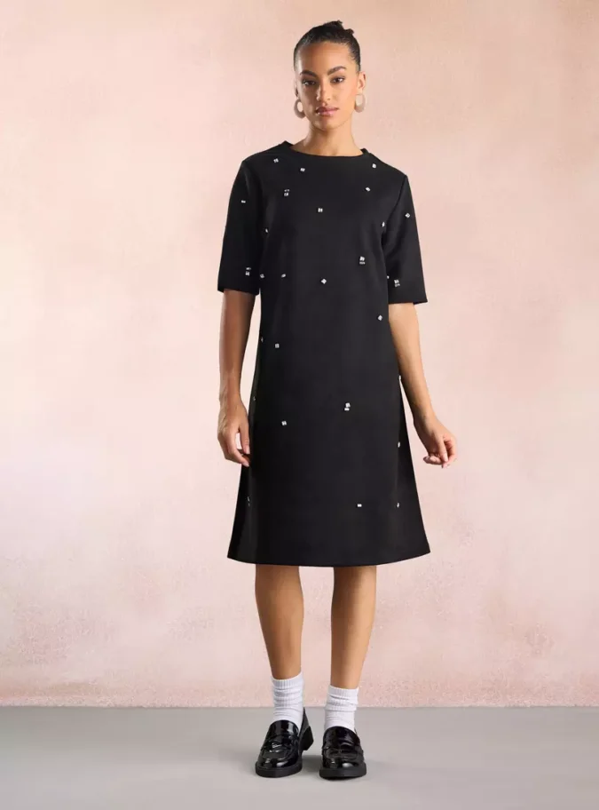 Embellished Suede Shift Dress-1